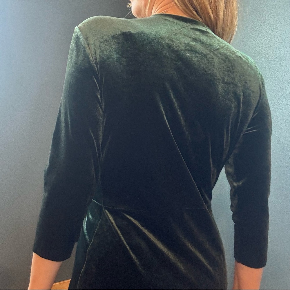 Zara Dark Green Velvet Long Sleeve Wrap Front Dress Size L - Picture 8 of 12
